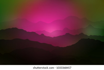 Dark Pink, Green vector template with lines, ovals. Blurred geometric sample with gradient bubbles.  Mountain design for your web site.