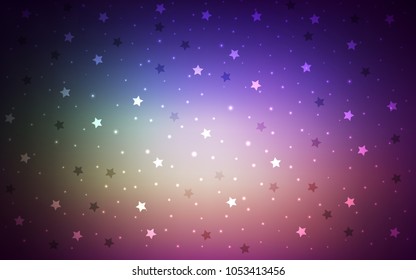 Dark Pink, Green vector template with sky stars. Stars on blurred abstract background with gradient. Best design for your ad, poster, banner.