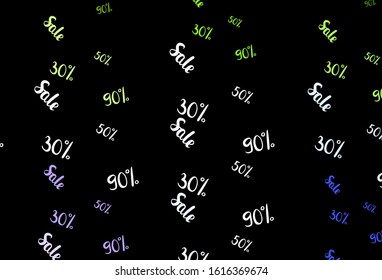 Dark Pink, Green vector template with 30, 50, 90% selling. Gradient illustration with discount signs on white backdrop. Pattern for ads, posters, banners of sales.
