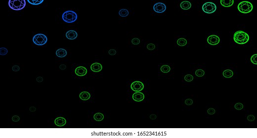 Dark Pink, Green vector template with esoteric signs. Retro design in abstract style with witchcraft forms. Simple base for your occult design.