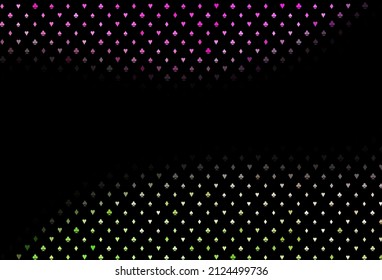 Dark pink, green vector template with poker symbols. Colored illustration with hearts, spades, clubs, diamonds. Smart design for your business advert of casinos.