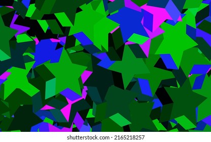 Rosa oscuro, plantilla vectorial verde con estrellas del cielo. Estrellas sobre fondo abstracto borroso con gradiente. Patrón para sitios web de astronomía.