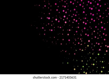 Plantilla vectorial verde, rosa oscuro con cristales, círculos, cuadrados. Ilustración con un conjunto de círculos coloridos, triángulos, cuadrados. Plantilla moderna para su página de inicio.