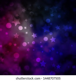 Dark Pink, Green vector texture with circles, stars. Colorful illustration with gradient dots, stars. Pattern for trendy fabric, wallpapers.