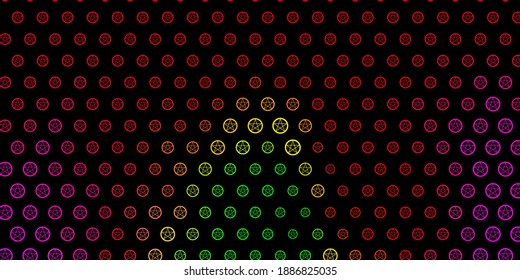 Dark Pink, Green vector texture with religion symbols. Retro design in abstract style with witchcraft forms. Simple design for occult depiction.