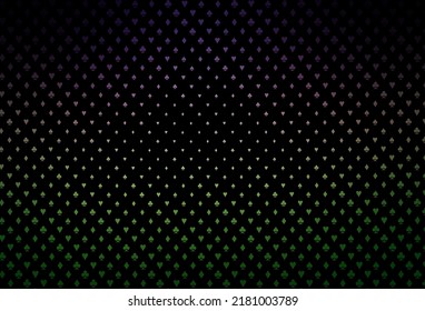 Dark pink, green vector texture with playing cards. Shining illustration with hearts, spades, clubs, diamonds. Smart design for your business advert of casinos.