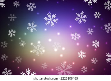 Dark Pink, Green vector texture with colored snowflakes, stars. Glitter abstract illustration with gradient crystal ice forms. Base part for New Year leaflets.