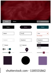 Dark Pink, Green vector ui kit with clouds & stars. Colorful Style guide with stars on abstract background. Modern template for your landing page.