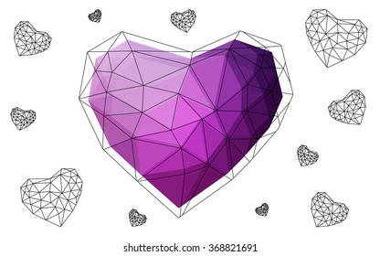 Dark pink heart isolated on white background. Geometric rumpled triangular low poly origami style gradient graphic illustration. Vector polygonal design for your business. Dark pink heart isolated on white background. Geometric rumpled triangular low poly origami style gradient graphic illustration. Vector polygonal design for your business.