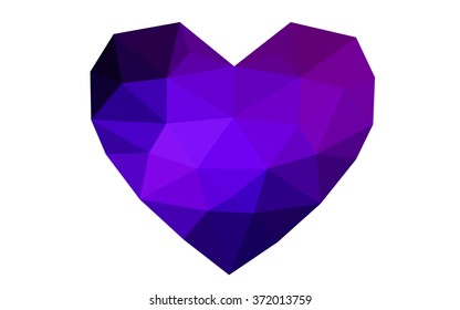 Dark pink heart isolated on white background. Geometric rumpled triangular low poly origami style gradient graphic illustration. Vector polygonal design for your business.