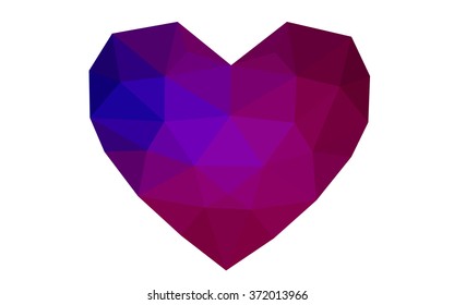 Dark pink heart isolated on white background. Geometric rumpled triangular low poly origami style gradient graphic illustration. Vector polygonal design for your business.