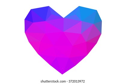 Dark pink heart isolated on white background. Geometric rumpled triangular low poly origami style gradient graphic illustration. Vector polygonal design for your business.