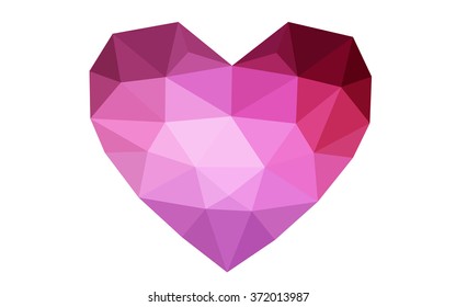 Dark pink heart isolated on white background. Geometric rumpled triangular low poly origami style gradient graphic illustration. Vector polygonal design for your business.
