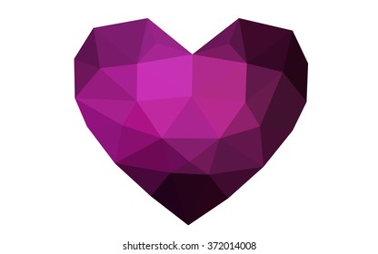 Dark pink heart isolated on white background. Geometric rumpled triangular low poly origami style gradient graphic illustration. Vector polygonal design for your business.