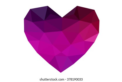 Dark pink heart isolated on white background. Geometric rumpled triangular low poly origami style gradient graphic illustration. Vector polygonal design for your business.