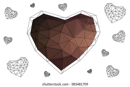 Dark pink heart isolated on white background. Geometric rumpled triangular low poly origami style gradient graphic illustration. Vector polygonal design for your business.