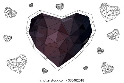 Dark pink heart isolated on white background. Geometric rumpled triangular low poly origami style gradient graphic illustration. Vector polygonal design for your business.