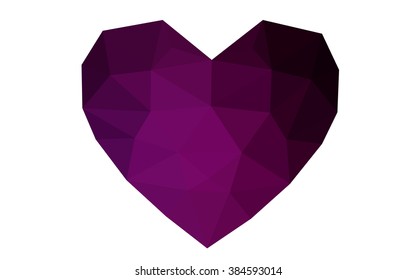 Dark pink heart isolated on white background. Geometric rumpled triangular low poly origami style gradient graphic illustration. Vector polygonal design for your business.