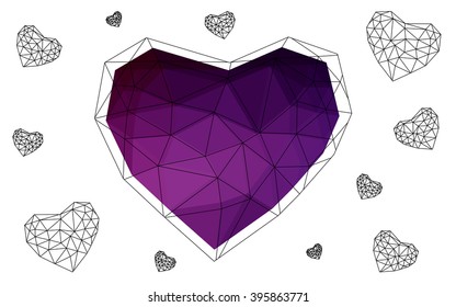 Dark pink heart isolated on white background. Geometric rumpled triangular low poly origami style gradient graphic illustration. Vector polygonal design for your business.