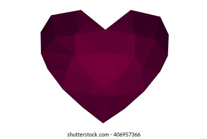 Dark pink heart isolated on white background. Geometric rumpled triangular low poly origami style gradient graphic illustration. Vector polygonal design for your business.