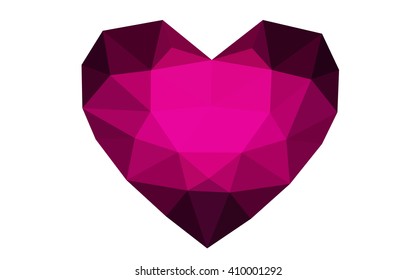 Dark pink heart isolated on white background. Geometric rumpled triangular low poly origami style gradient graphic illustration. Vector polygonal design for your business.