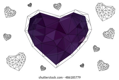 Dark pink heart isolated on white background. Geometric rumpled triangular low poly origami style gradient graphic illustration. Vector polygonal design for your business.