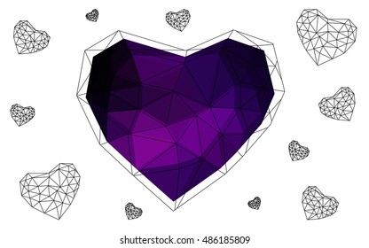 Dark pink heart isolated on white background. Geometric rumpled triangular low poly origami style gradient graphic illustration. Vector polygonal design for your business.