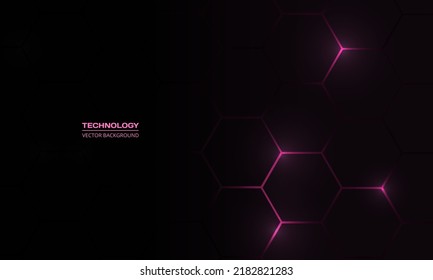 Dark pink hexagonal technology vector abstract background. Pink bright energy flashes under hexagon in modern technology futuristic background vector illustration. Dark crimson honeycomb texture grid.