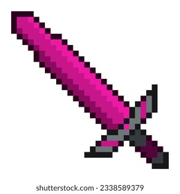 Dark Pink Large Sword, Pixel Art Icon, Isolated