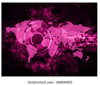 Dark pink Light Abstract Technology background for computer graphic website internet and business. circuit. vector illustration. infographics. motion move blur.neon. pixel. World Map, Global