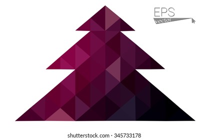 Dark pink low polygon style christmas tree vector illustration consisting of triangles . Abstract triangular polygonal origami or crystal design of New Years celebration. Isolated on white background.