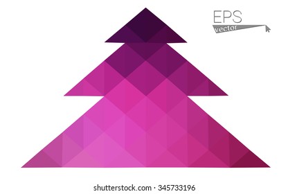 Dark pink low polygon style christmas tree vector illustration consisting of triangles . Abstract triangular polygonal origami or crystal design of New Years celebration. Isolated on white background.