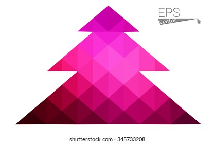 Dark pink low polygon style christmas tree vector illustration consisting of triangles . Abstract triangular polygonal origami or crystal design of New Years celebration. Isolated on white background.