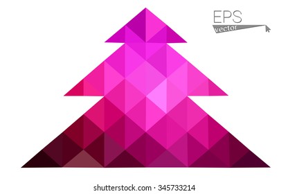 Dark pink low polygon style christmas tree vector illustration consisting of triangles . Abstract triangular polygonal origami or crystal design of New Years celebration. Isolated on white background.