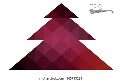 Dark pink low polygon style christmas tree vector illustration consisting of triangles . Abstract triangular polygonal origami or crystal design of New Years celebration. Isolated on white background.