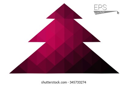 Dark pink low polygon style christmas tree vector illustration consisting of triangles . Abstract triangular polygonal origami or crystal design of New Years celebration. Isolated on white background.