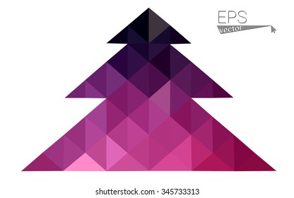 Dark pink low polygon style christmas tree vector illustration consisting of triangles . Abstract triangular polygonal origami or crystal design of New Years celebration. Isolated on white background.