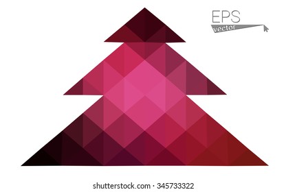 Dark pink low polygon style christmas tree vector illustration consisting of triangles . Abstract triangular polygonal origami or crystal design of New Years celebration. Isolated on white background.