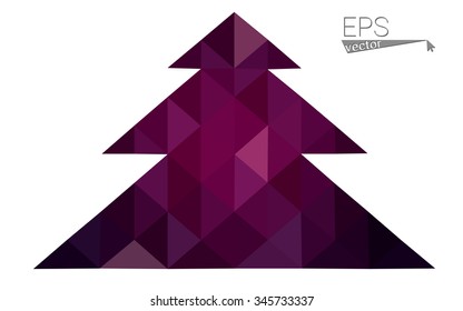 Dark pink low polygon style christmas tree vector illustration consisting of triangles . Abstract triangular polygonal origami or crystal design of New Years celebration. Isolated on white background.
