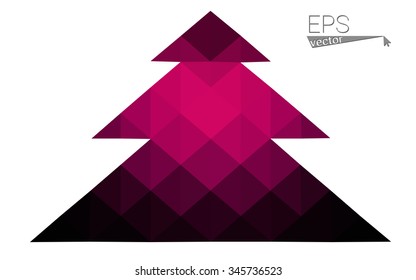 Dark pink low polygon style christmas tree vector illustration consisting of triangles . Abstract triangular polygonal origami or crystal design of New Years celebration. Isolated on white background.