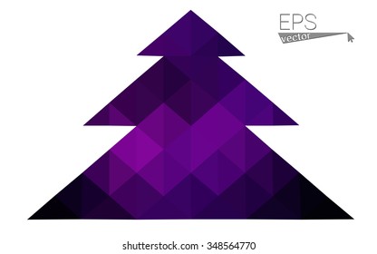 Dark pink low polygon style christmas tree vector illustration consisting of triangles . Abstract triangular polygonal origami or crystal design of New Years celebration. Isolated on white background.