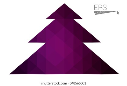 Dark pink low polygon style christmas tree vector illustration consisting of triangles . Abstract triangular polygonal origami or crystal design of New Years celebration. Isolated on white background.