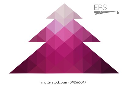 Dark pink low polygon style christmas tree vector illustration consisting of triangles . Abstract triangular polygonal origami or crystal design of New Years celebration. Isolated on white background.