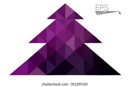 Dark pink low polygon style christmas tree vector illustration consisting of triangles . Abstract triangular polygonal origami or crystal design of New Years celebration. Isolated on white background.
