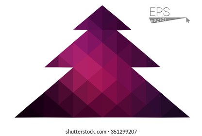 Dark pink low polygon style christmas tree vector illustration consisting of triangles . Abstract triangular polygonal origami or crystal design of New Years celebration. Isolated on white background.