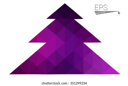 Dark pink low polygon style christmas tree vector illustration consisting of triangles . Abstract triangular polygonal origami or crystal design of New Years celebration. Isolated on white background.