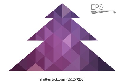 Dark pink low polygon style christmas tree vector illustration consisting of triangles . Abstract triangular polygonal origami or crystal design of New Years celebration. Isolated on white background.