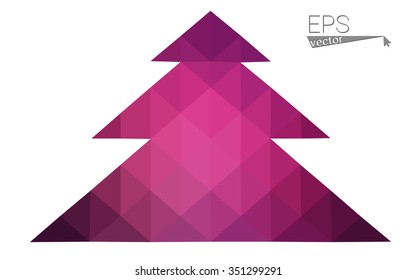 Dark pink low polygon style christmas tree vector illustration consisting of triangles . Abstract triangular polygonal origami or crystal design of New Years celebration. Isolated on white background.