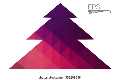 Dark pink low polygon style christmas tree vector illustration consisting of triangles . Abstract triangular polygonal origami or crystal design of New Years celebration. Isolated on white background.