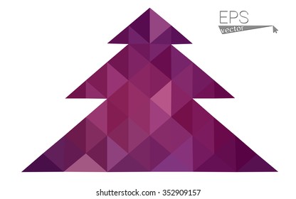 Dark pink low polygon style christmas tree vector illustration consisting of triangles . Abstract triangular polygonal origami or crystal design of New Years celebration. Isolated on white background.